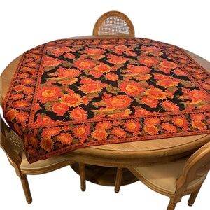 April Cornell Vibrant Floral Fall Winter Tablecloth Black and Orange 50 1/2 x 52